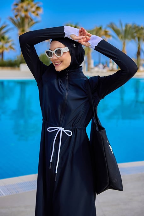 Svart heltäckande islamisk badkläder Burkini Set - Image 3