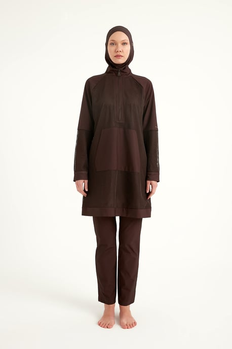 Brun heltäckande tylldetalj Modest Swimwear Burkini Set - Image 3
