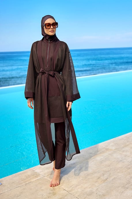 Brun heltäckande tylldetalj Modest Swimwear Burkini Set - Image 6