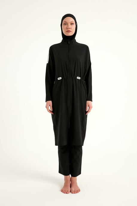 Zwarte, bescheiden badmode Burkini-set met volledige dekking - Image 4