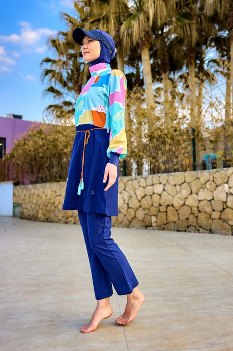 Marineblauwe islamitische badmode Burkini-set met volledige dekking - Image 2