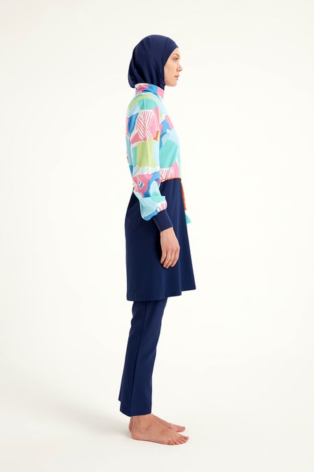 Marineblauwe islamitische badmode Burkini-set met volledige dekking - Image 3