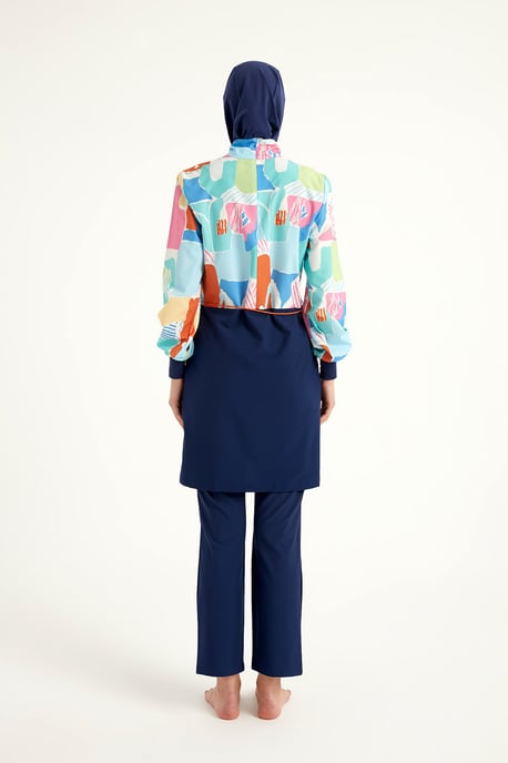 Marineblauwe islamitische badmode Burkini-set met volledige dekking - Image 4