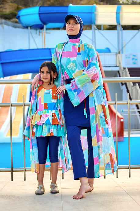 Marineblauwe islamitische badmode Burkini-set met volledige dekking - Image 5