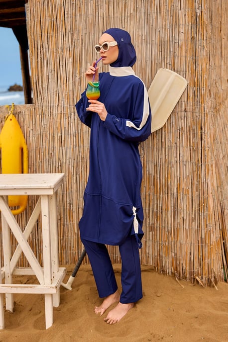 Marinblå Full täckning Modest Swimwear Burkini Set - Image 2