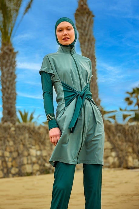 Olive Modest Burkini-set - Badkleding met hoge kraag en volledige dekking - Image 2