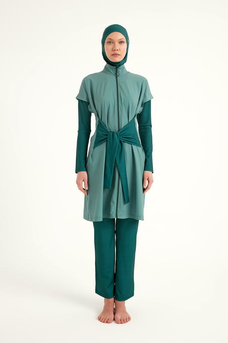 Olive Modest Burkini-set - Badkleding met hoge kraag en volledige dekking - Image 3