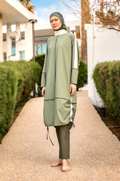Khaki Modest Full Coverage Baddräkt – Islamisk Burkini Set - Image 2