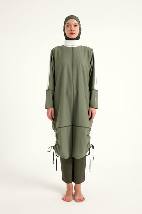 Khaki Modest Full Coverage Baddräkt – Islamisk Burkini Set - Image 3