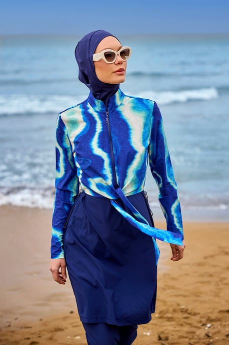 Marineblauwe, bescheiden badmode Burkini-set met volledige dekking - Image 1