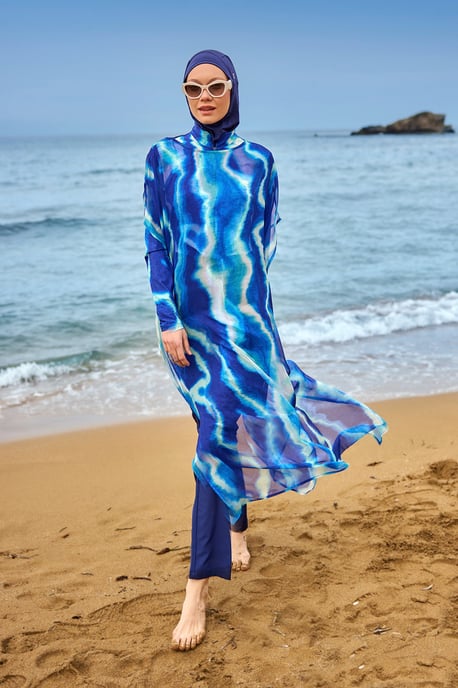 Marineblauwe, bescheiden badmode Burkini-set met volledige dekking - Image 4