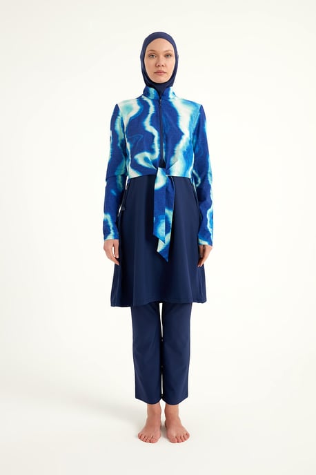Marineblauwe, bescheiden badmode Burkini-set met volledige dekking - Image 5