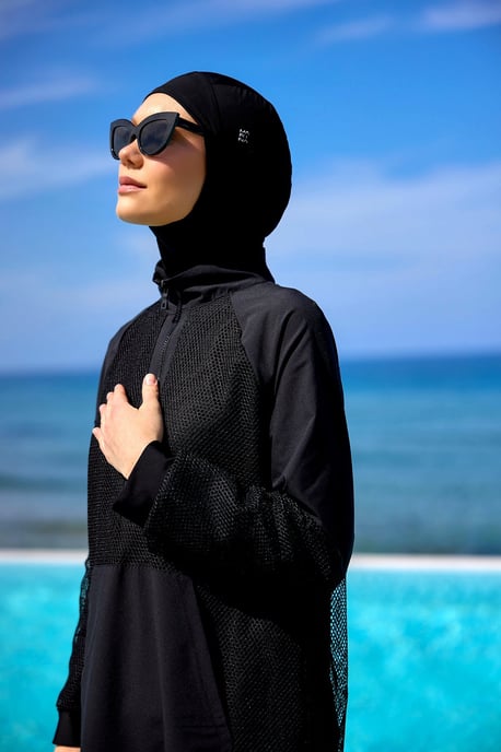Zwarte tule detail volledige dekking badmode Burkini - Image 1