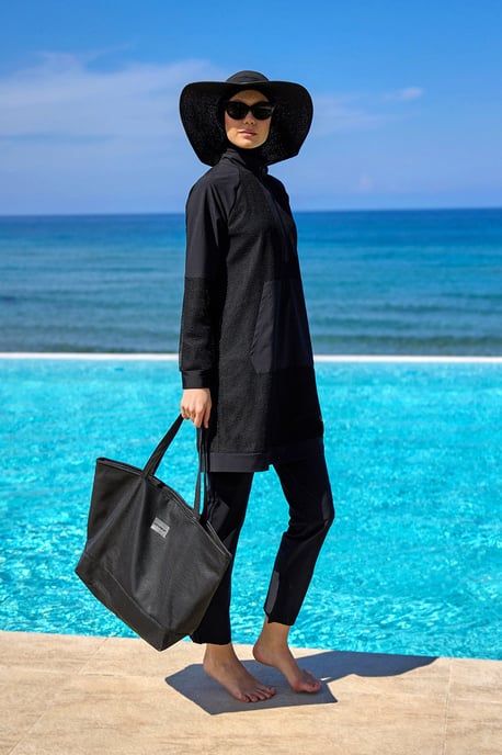 Zwarte tule detail volledige dekking badmode Burkini - Image 2