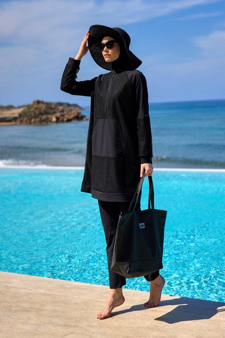 Zwarte tule detail volledige dekking badmode Burkini - Image 3