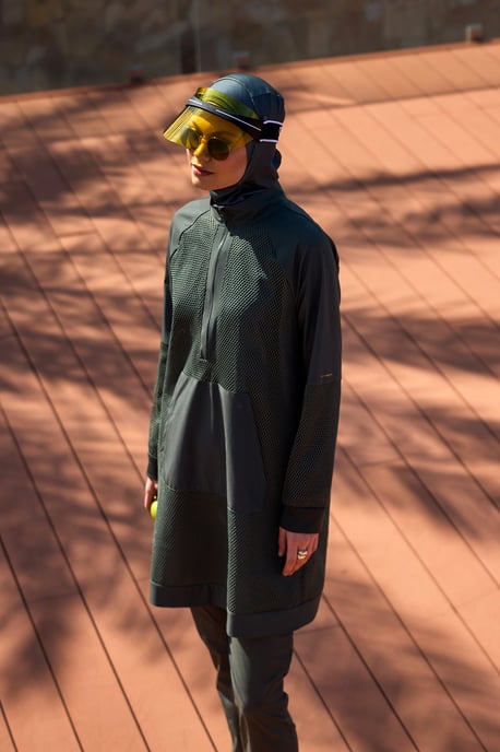 Kaki volledige dekking tule detail bescheiden badmode Burkini-set - Image 1