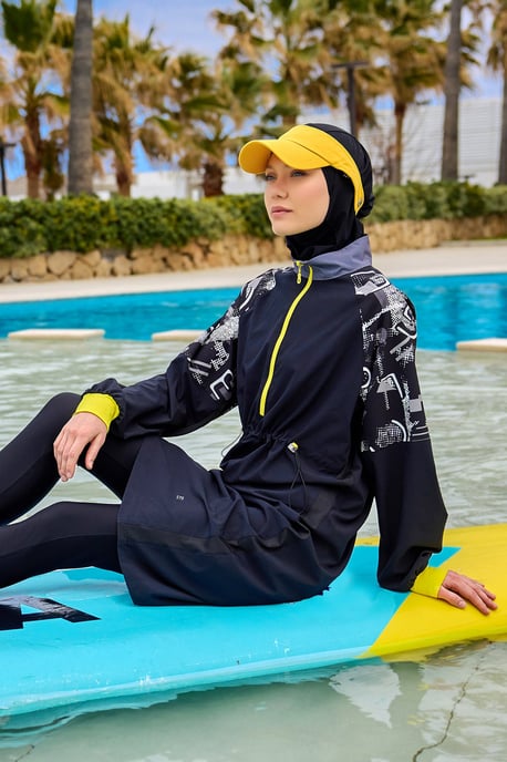 Svart Heltäckande Modest Burkini med ärmdetalj - Image 1