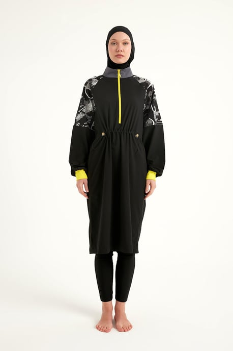 Svart Heltäckande Modest Burkini med ärmdetalj - Image 4