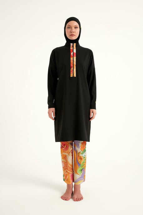 Black Full Coverage Swimwear Burkini Set - Image 2