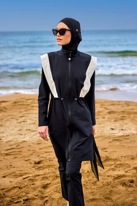Zwarte verstelbare taille bescheiden Burkini-set - Image 2