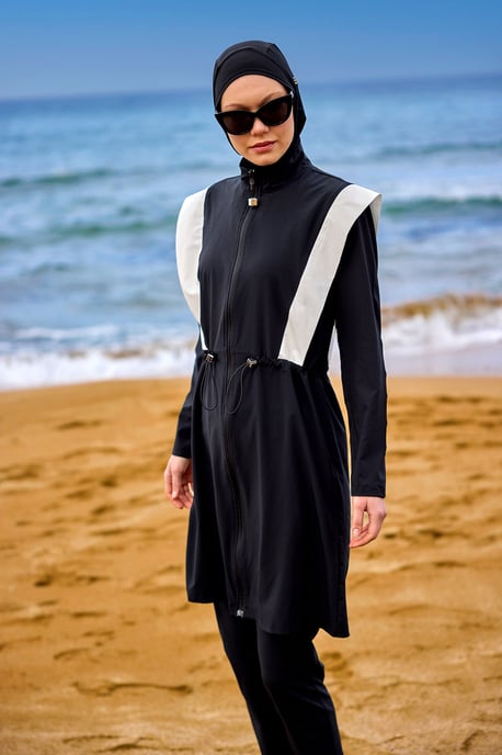 Zwarte verstelbare taille bescheiden Burkini-set - Image 3