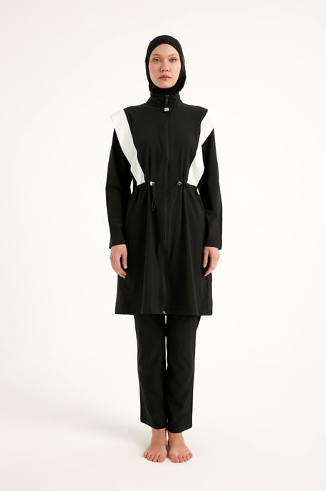 Zwarte verstelbare taille bescheiden Burkini-set - Image 4