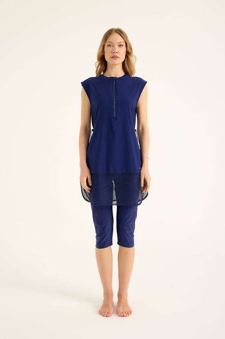 Marina Navy Halvtäckande Modest Baddräkt - Image 3