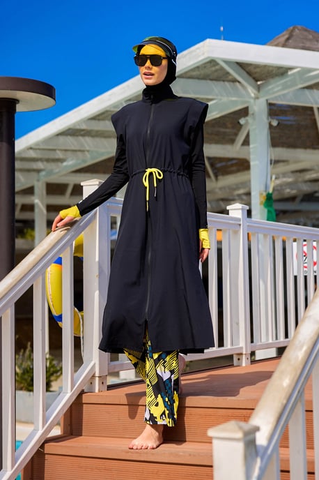 Marina zwarte islamitische badmode Burkini-set met volledige dekking - Image 1
