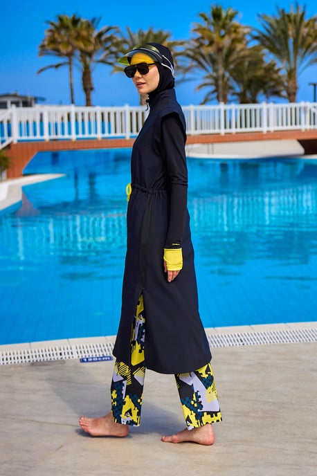 Marina zwarte islamitische badmode Burkini-set met volledige dekking - Image 2