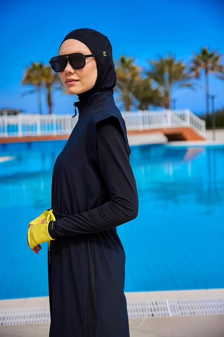 Marina zwarte islamitische badmode Burkini-set met volledige dekking - Image 3