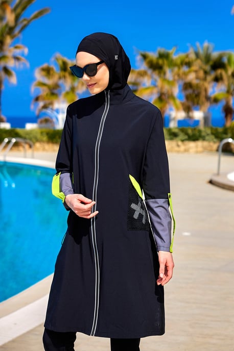 Svart heltäckande modest badkläder med meshficka - Image 1