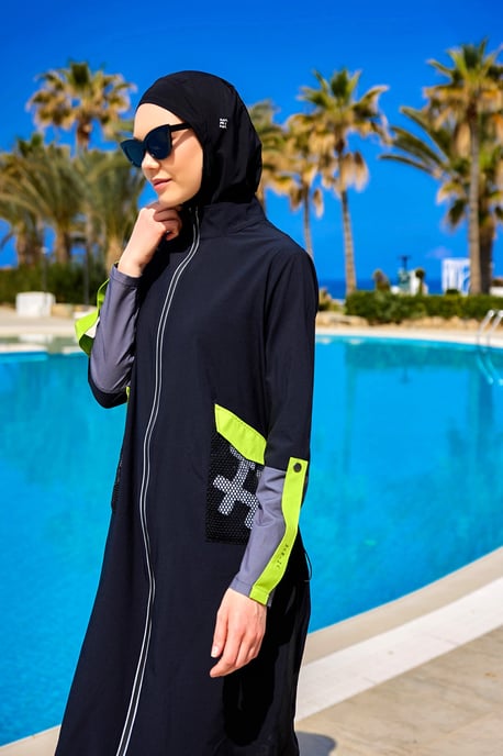 Svart heltäckande modest badkläder med meshficka - Image 3