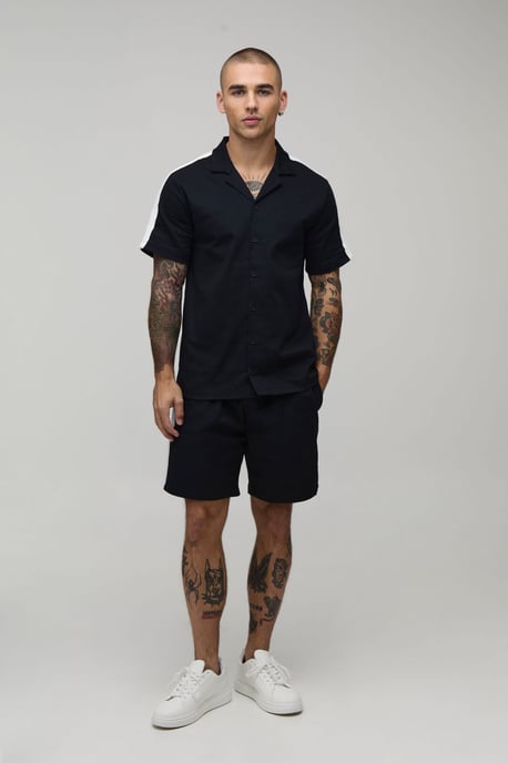 Twill Contrast Tape Regular Shirt & Relaxed Shorts Set - Image 4