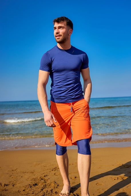 Marina Orange Modest badshorts för män - Image 2