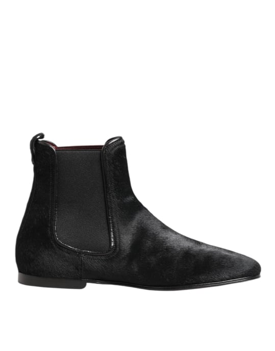 Dolce & Gabbana Zwarte Leren Bont Heren CHELSEA Boots Schoenen - Image 2