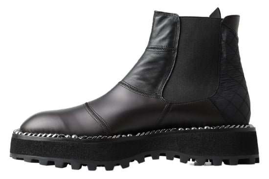 Dolce & Gabbana Black Leather Slip on Stretch Boots - Image 2