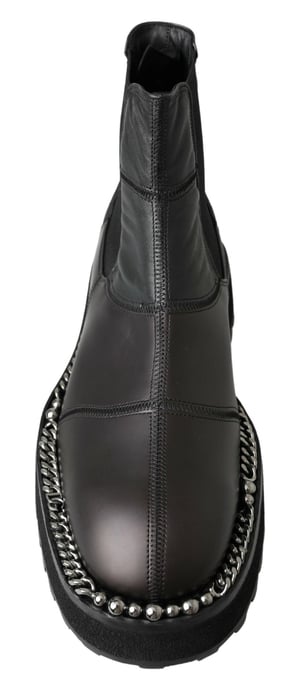 Dolce & Gabbana Black Leather Slip on Stretch Boots - Image 4