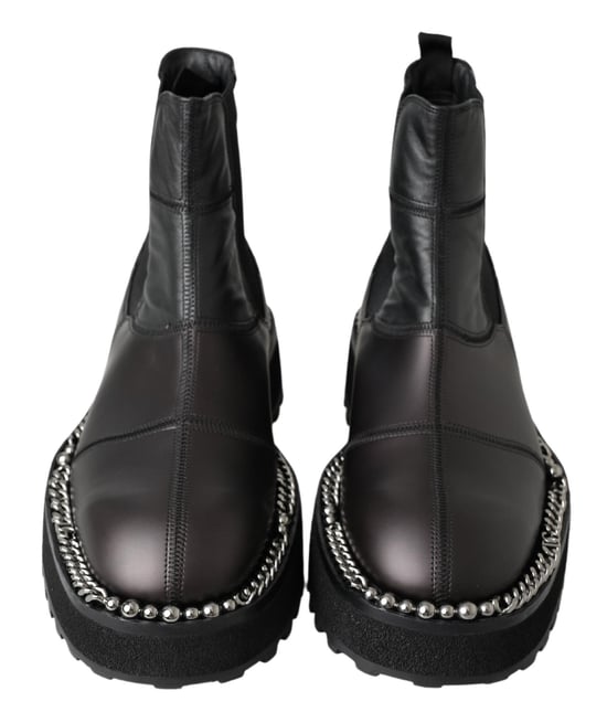 Dolce & Gabbana Black Leather Slip on Stretch Boots - Image 5