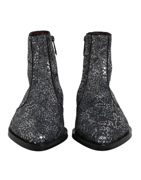 Dolce & Gabbana Donkergrijze Katoenen Geleerde Chelsea Boots Schoenen - Image 2