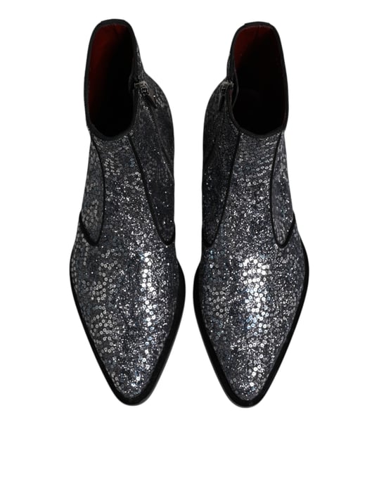Dolce & Gabbana Donkergrijze Katoenen Geleerde Chelsea Boots Schoenen - Image 3