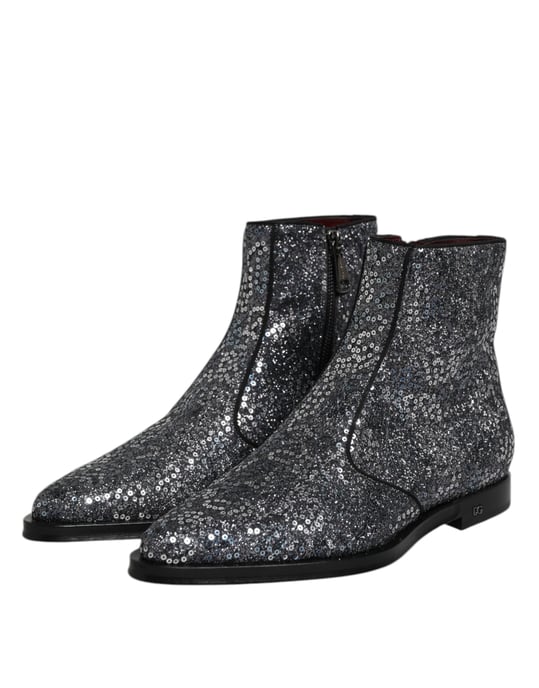 Dolce & Gabbana Donkergrijze Katoenen Geleerde Chelsea Boots Schoenen - Image 4