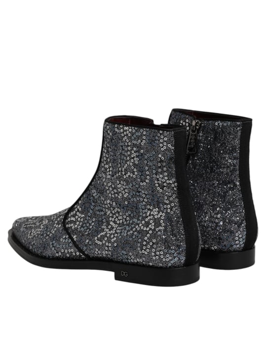 Dolce & Gabbana Donkergrijze Katoenen Geleerde Chelsea Boots Schoenen - Image 5