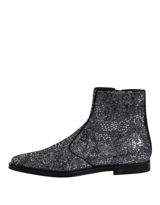 Dolce & Gabbana Donkergrijze Katoenen Geleerde Chelsea Boots Schoenen - Image 6