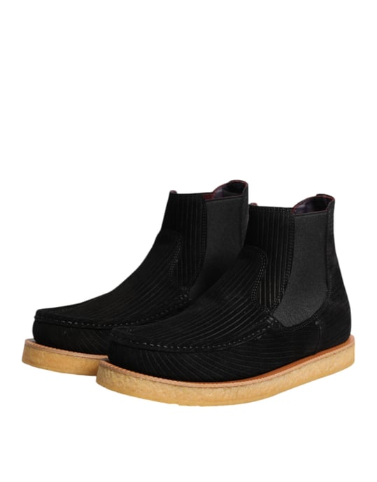 Dolce & Gabbana Svarta Kalf Suede Slip On Ankelskor - Image 4