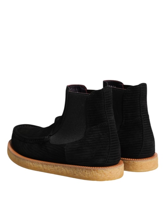 Dolce & Gabbana Svarta Kalf Suede Slip On Ankelskor - Image 5