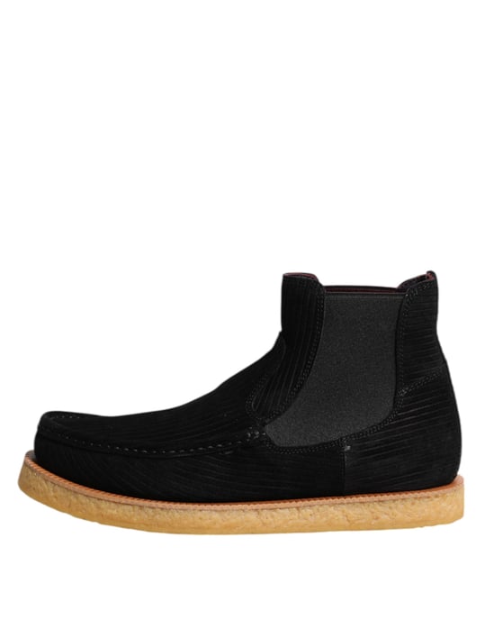 Dolce & Gabbana Svarta Kalf Suede Slip On Ankelskor - Image 6