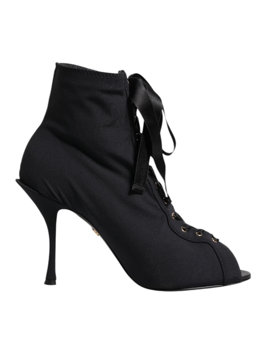 Dolce & Gabbana Black Stiletto Heels Lace Up Boots Shoes - Image 1