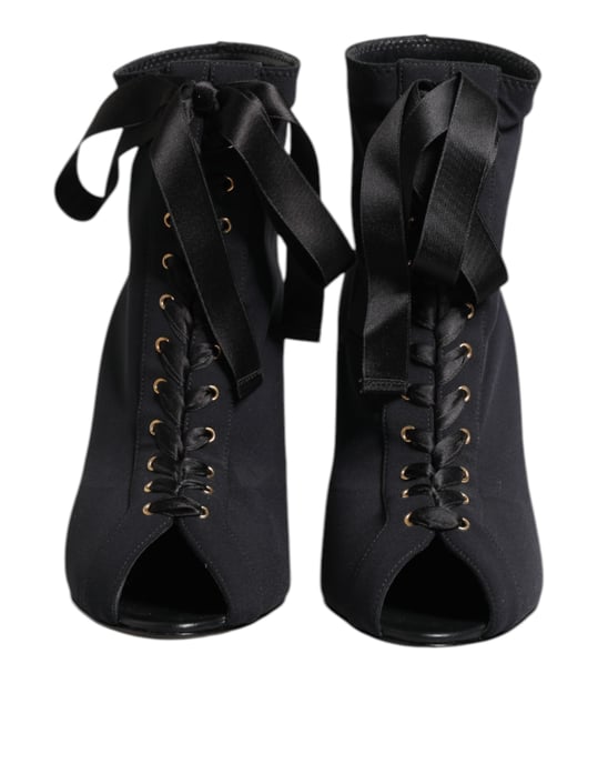 Dolce & Gabbana Black Stiletto Heels Lace Up Boots Shoes - Image 2