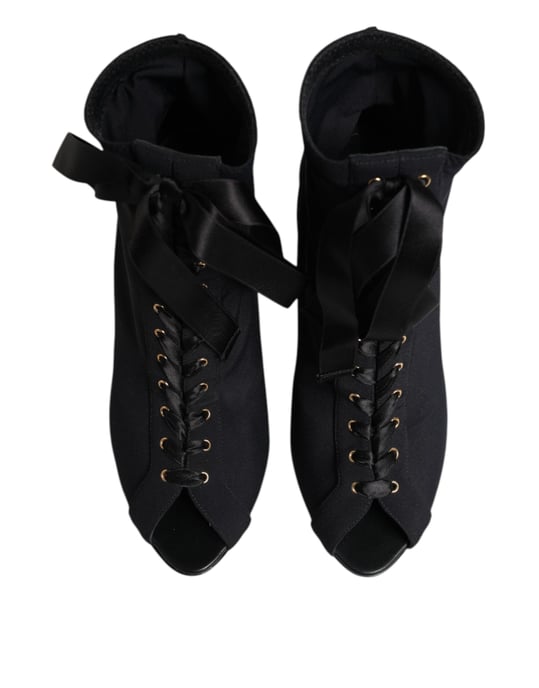 Dolce & Gabbana Black Stiletto Heels Lace Up Boots Shoes - Image 3