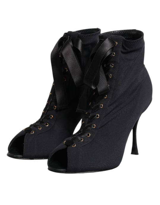 Dolce & Gabbana Black Stiletto Heels Lace Up Boots Shoes - Image 4